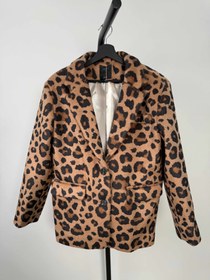 Resim Leopar Desenli Oversize Kaşe Blazer Ceket Camel - S 