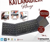 Resim SPRANGE BK-5 Uyumlu Kablosuz Bluetooth TouchPad'li Şarj Edilebilir Katlanabilir Klavye 55467 