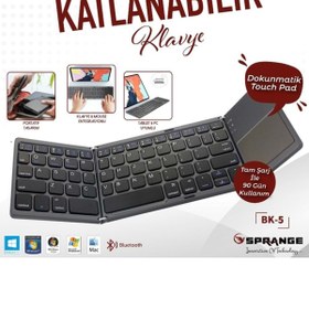 Resim SPRANGE BK-5 Uyumlu Kablosuz Bluetooth TouchPad'li Şarj Edilebilir Katlanabilir Klavye 55467 