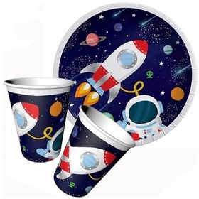 Resim Uzay Temalı Karton Tabak Ve Bardak Seti 8+8 Adet Çok Renkli 