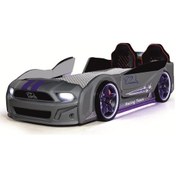 Resim Arabalı Yatak, Full Ledli Kapıları Açılan Gri Arabalı Yatak 