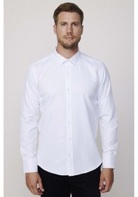 Resim Tudors Modern Slim Fit Pamuklu Kolay Ütü Armürlü Erkek Beyaz Gömlek-4183-beyaz Beyaz 