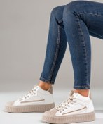 Resim lady luvy by berkbay Kadın Vizon Beyaz Poli Rahat Taban Tarz Bağcıklı Sneaker Yüksek Ayakkabı 