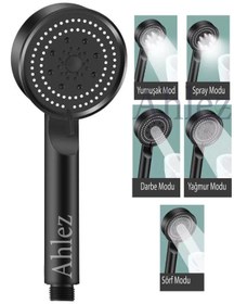 Resim Ahlez Maxima Siyah Turbo Fan 5 Fonksiyonlu Duş Başlığı El Duşu 