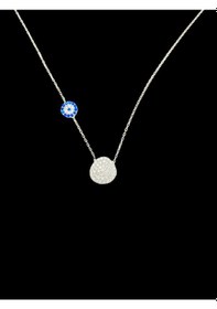 Resim 925 Gümüş Mavi Nazar Boncuğu & Zirkon Taşlı Daire Kolye Zarif Şık Tasarım Koruyucu Sembol Gümüş 