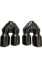 Resim HYM Tuning 90 Lık Takım Yuvarlak Eğik Ağız 90MM Çift Çıkış Egzoz Ucu, Sağ Sol Takım 
