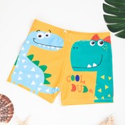 Resim Erkek Çocuklar için Yüzme Şortu - Karikatür Dinozor Deseni, Mavi ve Yeşil Bağcıklı Bel, Orta Esneklikli Polyester, Plaj ve Havuz için Mükemmel, Havuz Kenarı Giyim | Eğlenceli Tasarım | Polyester Şort, Mayo 