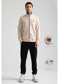Resim Shooter Sportswear Shooter Erkek Luxe Eşofman Takımı Rahat Kalıp Manşetli Minimal Logo Bej 