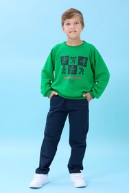 Resim Erkek Çocuk Bisiklet Yaka Mevsimlik Baskılı Sweatshirt - Siyah / 6-7 Yaş 