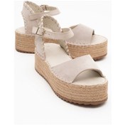 Resim Serez Bej Süet Hakiki Deri Kadın Hasır Dolgu Taban Sandalet Süet Bej 