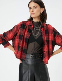 Resim Oduncu Gömleği Crop Düğmeli Klasik Yaka Viskon 