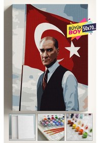 Resim Sayılarla Boyama Seti Numaralı Tuval Fırça Boya Dahil Kasnaklı Set 50x70 Cm - Atatürk Bayrak 