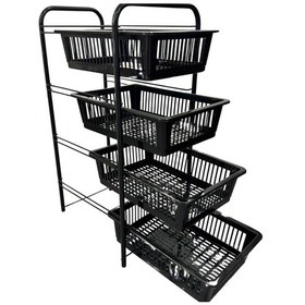 Resim Ece Metal 4 Plastik Raflı Tekerlekli Siyah Sebzelik Meyvelik Organizer 