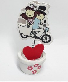 Resim Bisiklete Binmiş Gelin Damat Notluk Nikah Şekeri 6 Adet Çok Renkli 