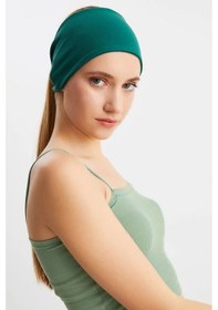 Resim Kadın Çift Taraflı Kullanım Alternatifli Pamuklu Penye Kaymaz Hafif Spor Saç Bandı Bandana - Tek Ebat / Zümrüt Yeşil Zümrüt Yeşil 