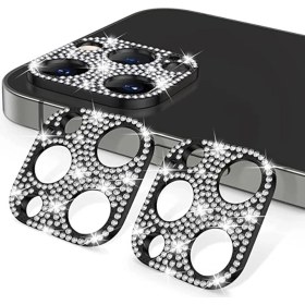 Resim Gritty Apple iPhone 12 Pro Max Uyumlu Siyah Diamond Taşlı Kamera Koruma Lensi 