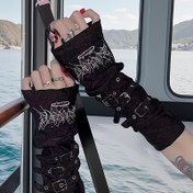 Resim 1 Çift Y2K Punk Parmaksız Eldiven Metal Tokalar ve Nakışlı Tasarım - Siyah Akrilik Kol Kapakları, Parti Giyim, ve Trendy Kıyafetler, Aksesuarlar, Y2K Modası, Dayanıklı Moda Aksesuarı 
