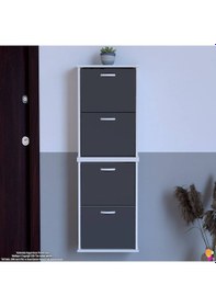 Resim Modilayn Umay' 2 Li Asma Antre Hol 52x 156x26 Cm Lik 4 Düşer Kapak 8 Raf Bölmeli Ayakkabılık Antrasit - Beyaz 
