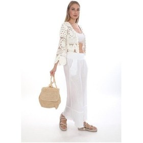 Resim Eren Style İtalyan Fisto Detaylı Keten Pantolon-9186 Beyaz 