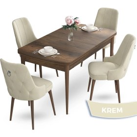 Resim Canisa Concept Nev Serisi 80 x 132 cm Açılabilir Barok Ahşap Desen Masa Takımı 4 Sandalye Gümüş Halkalı 