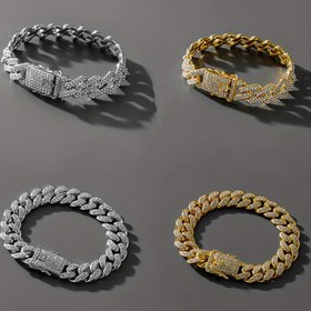 Resim Punk Chunky Zincir Hip Hop Tarzı Küba Zinciri Taşlı Bileklik Unisex Takı Hediyesi 