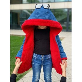 Resim Burçak Butik Kız Çocuk Kapüşonlu Içi Peluş Kürklü Kot Mont Kaban - Kışlık 