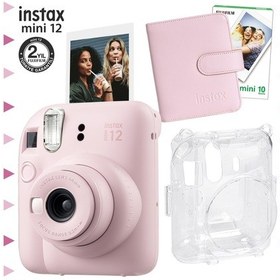 Resim Fujifilm Instax Mini 12 Fotoğraf Makinesi + 10'lu Film + Kare Albüm + Şeffaf Kılıf Seti Pembe 
