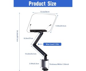 Resim Ayarlanabilir Masa Kenarı Kitap ve Tablet Standı – 360° Dönebilen, 87.5cm Yükseklik Ayarlı, Kelepçeli Metal Kol, Şeffaf Akrilik Panel, Kitap Okuma, Tablet, iPad ile Uyumlu | P87 