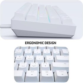 Resim coverzone Leaven K620 Type-C Kablolu Klavye Led RGB 61 Tuşlu RGB Mekanik Oyuncu Işıklı Klavye Ergonomik Tasarım Bilgisayar PC için Gaming Keyboard Beyaz Renk Kırmızı Switch 