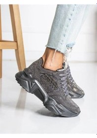 Resim Prego Tayyar Gri Taşlı Yüksek Taban Bağcıklı Poli Hafif Taban Kadın Spor Gumüş 13120 Gm Gümüş 
