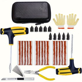 Resim 23 Parça Araba Lastiği Onarım Kiti ile Acil Lastik Yaması, T-Bar, Plügler ve Aletler - Şarj Edilmemiş, Pil Gerekmez - Delik Onarım için Lastik Tamir Kiti 