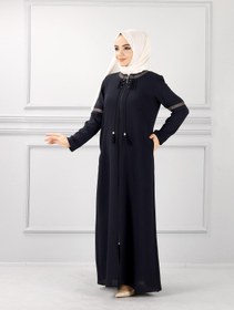 Resim Önü Ve Kolları Pileli Ve Düğme Detaylı Ferace Lacivert | 20405 - 42 / Lacivert 