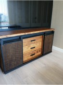 Resim deryawood Raweyn Masif Ahşap 3 Çekmeceli Sürgülü Konsol-ofis-dosya Dolap 180*43*90 Cm 