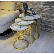 Resim 3 'Lü HASIR ZİGON SEHPA CAM: BEYAZ MERMER AYAK: GOLD 