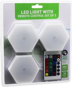 Resim 3pcs - Altıgen - Rgb Kumandalı - Pilli - Dokunmatik Lamba Seti 6 Led 4989 Çok renkli 