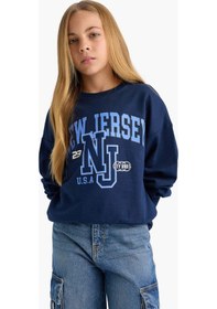 Resim Defacto Kız Çocuk Relax Fit Bisiklet Yaka Baskılı Sweatshirt E8894a825aunv241 Lacivert 