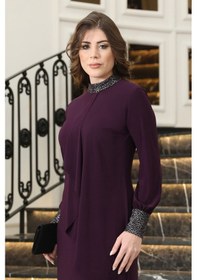 Resim Raika Moda Sim Detaylı Efsane Tesettür Abiye Elbise Mürdüm 