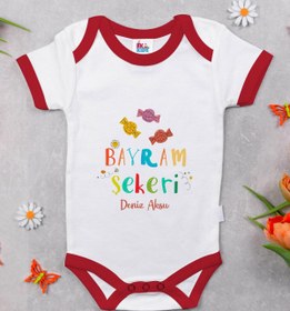 Resim BK Kids Kişiye Özel Bayram Şekeri Tasarımlı Kırmızı Bebek Body Zıbın-1 