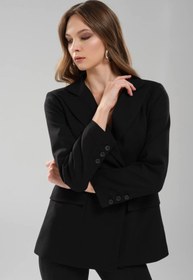 Resim tw3 Kadın Belden Oturtmalı Formlu Kruvaze Kapamalı Tasarım Blazer Ceket 