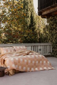 Resim Gingham Kareli Muslin Dokulu Nevresim Seti Karamel 