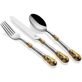 Resim Sola Swiss Bohemia Gold 84 Parça Çatal Kaşık Bıçak Seti Altın 
