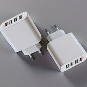 Resim Taşınabilir Çoklu Bağlantı Hızlı Şarj USB-A 4'ü 1 Arada Şarj Başlığı/for Galaxy S, for Galaxy A, for Galaxy Z, Apple 13, 14, 15, 16 Pro Plus Pro Max Watch için Uygun/EU Fişi/Siyah/Beyaz 