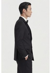 Resim Giotelli Erkek Siyah Dar Kesim Slim Fit Viskon Dokuma Normal Bel 6 Drop Klasik Smokin Takım Elbise 