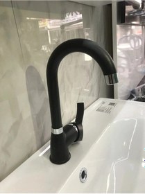 Resim Siyah Kısa Lavabo Bataryası Delta Banyo Sıcak Soğuk Su Girişli Musluk Siyah 