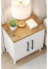 Resim Reyo Enda Home Lumen 2 Kapaklı Raflı Klasik Komodin Beyaz-atlantik Çam Beyaz - Atlantik Çam 