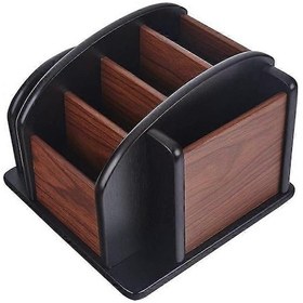 Resim Ganzhoushop Ahşap Döner Ofis Malzemeleri Kutusu Masa Kalemlik Depolama Ahşap Döner Masaüstü Düzenleyici Uzaktan Kumanda Tutucu Malzeme Rafı 