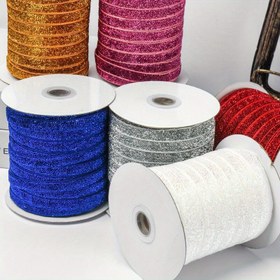 Resim Kadife Parıltılı Kurdele - 45.72 metre x 1.02 cm - DIY El İşleri, Hediye Paketleme, Pasta Dekoru, Noel Ağacı ve Oda Dekorasyonu için Parıldayan Kumaş Kurdeleler - 1 Paket 