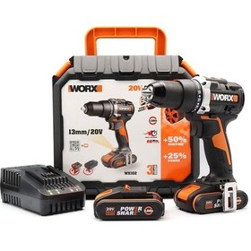 Resim WORX WX102 20Volt/2.0Ah Li-ion Çift Akülü Kömürsüz Profesyonel Şarjlı Matkap 