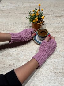 Resim örgü El Yapımı Parmaksız Eldiven/ Ajurlu Şık Tasarım/ Kışlık Kadın Eldiven 