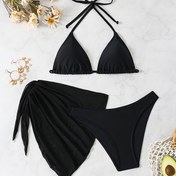 Resim Yazlık Kadın Yeni Moda Tatil Rahat Bikini Gömlek Üç Parça Seti 